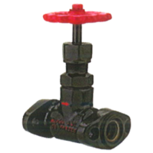 Precision-calibrated expansion valve with red hand wheel for flow regulation in industrial refrigeration.
